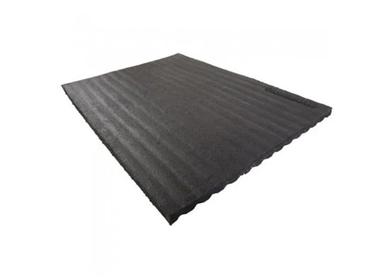 Dark gray rectangular roofing tile with textured, ribbed surface.
