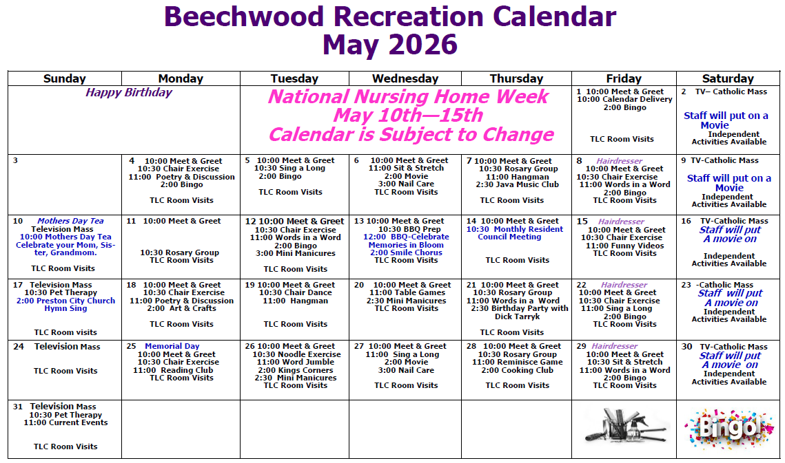 Calendar | Beechwood Calendar | Beechwood