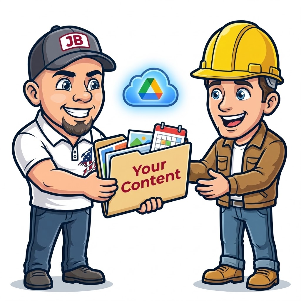 Two cartoon men exchanging a folder labeled 