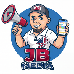 Man holding megaphone and phone with color palette, 