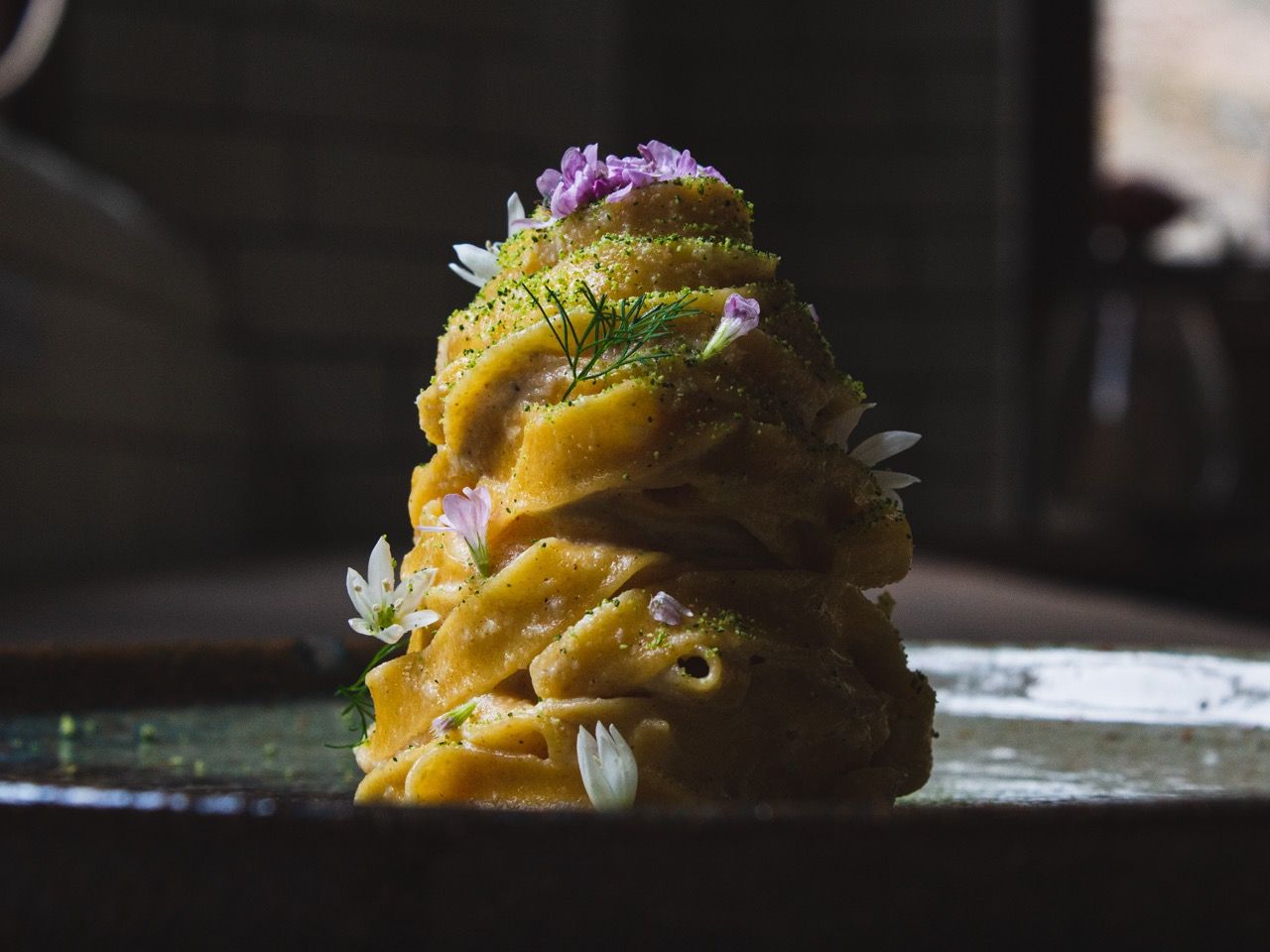 Pasta plate with wild flowers.