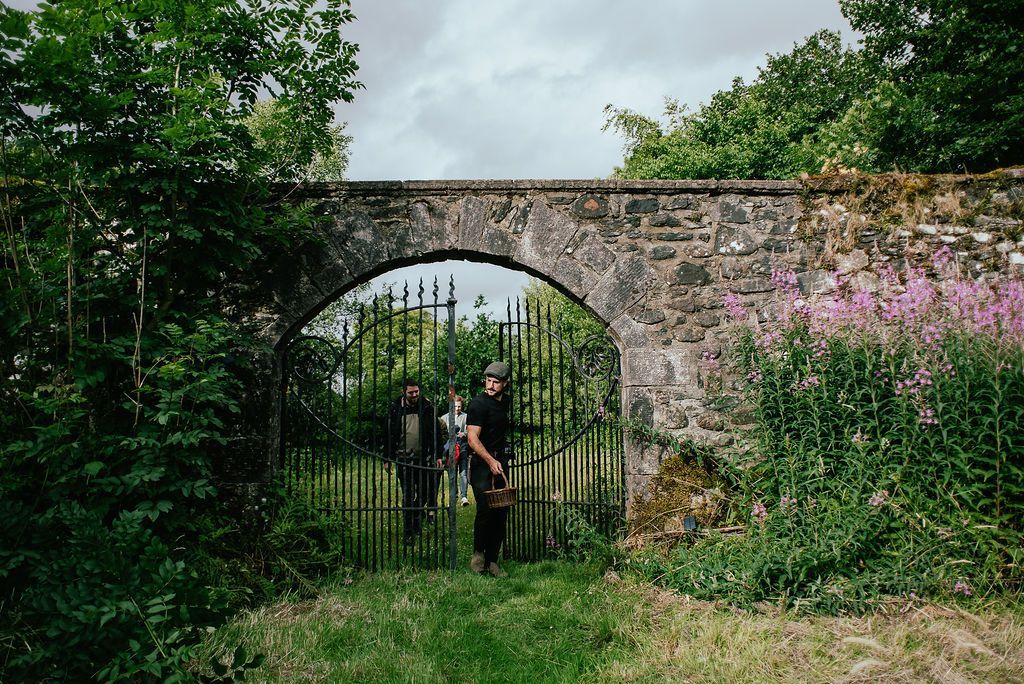 People in a walled garden.