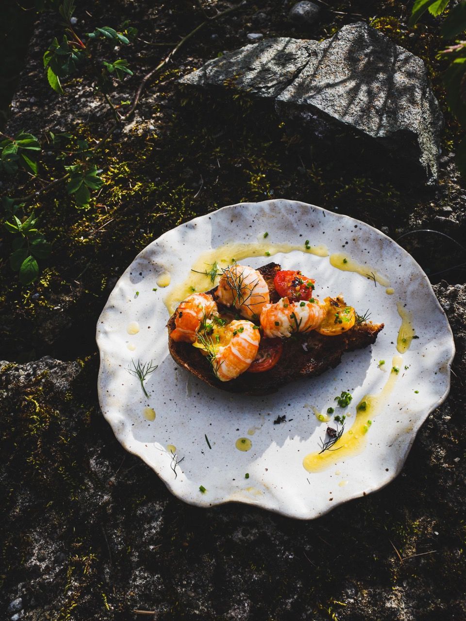 langoustines on sourdough toast