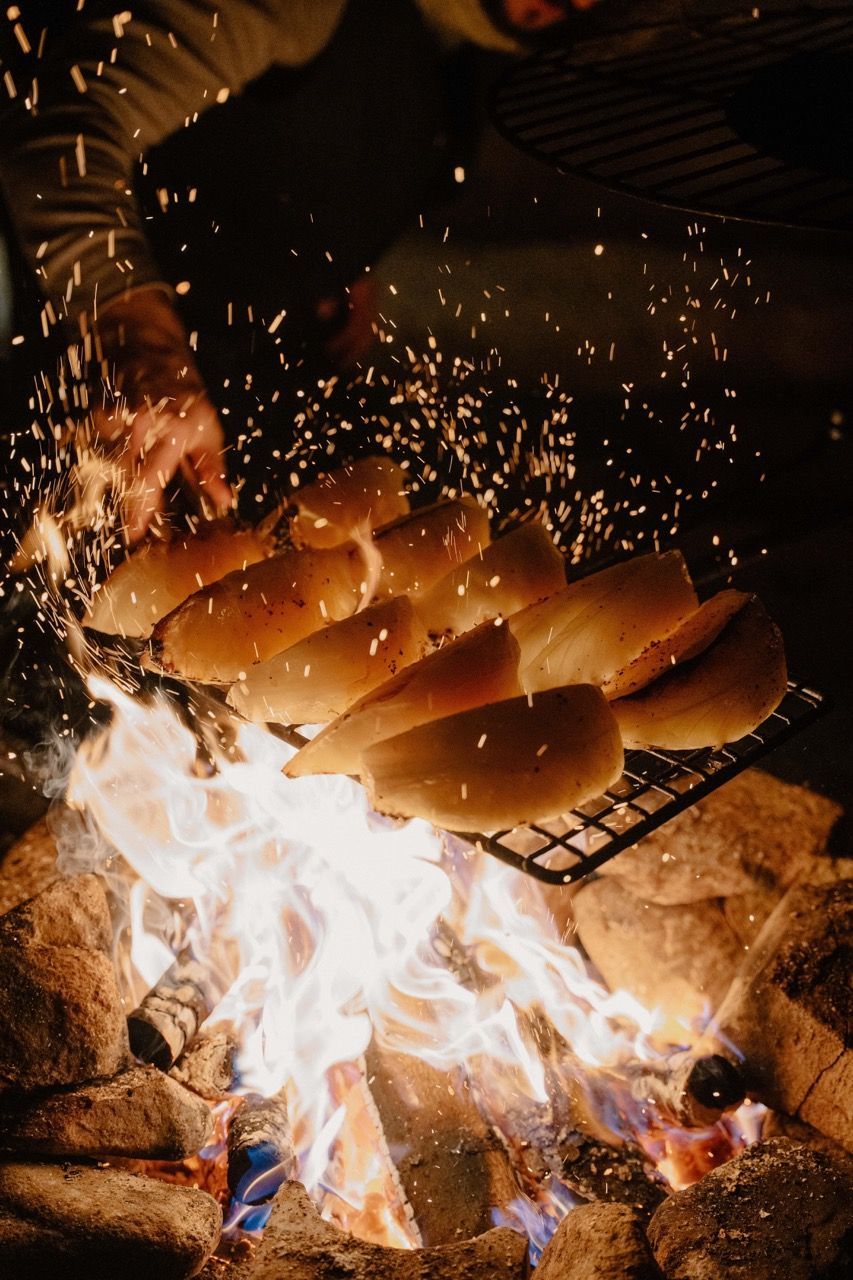 food cooking in fire