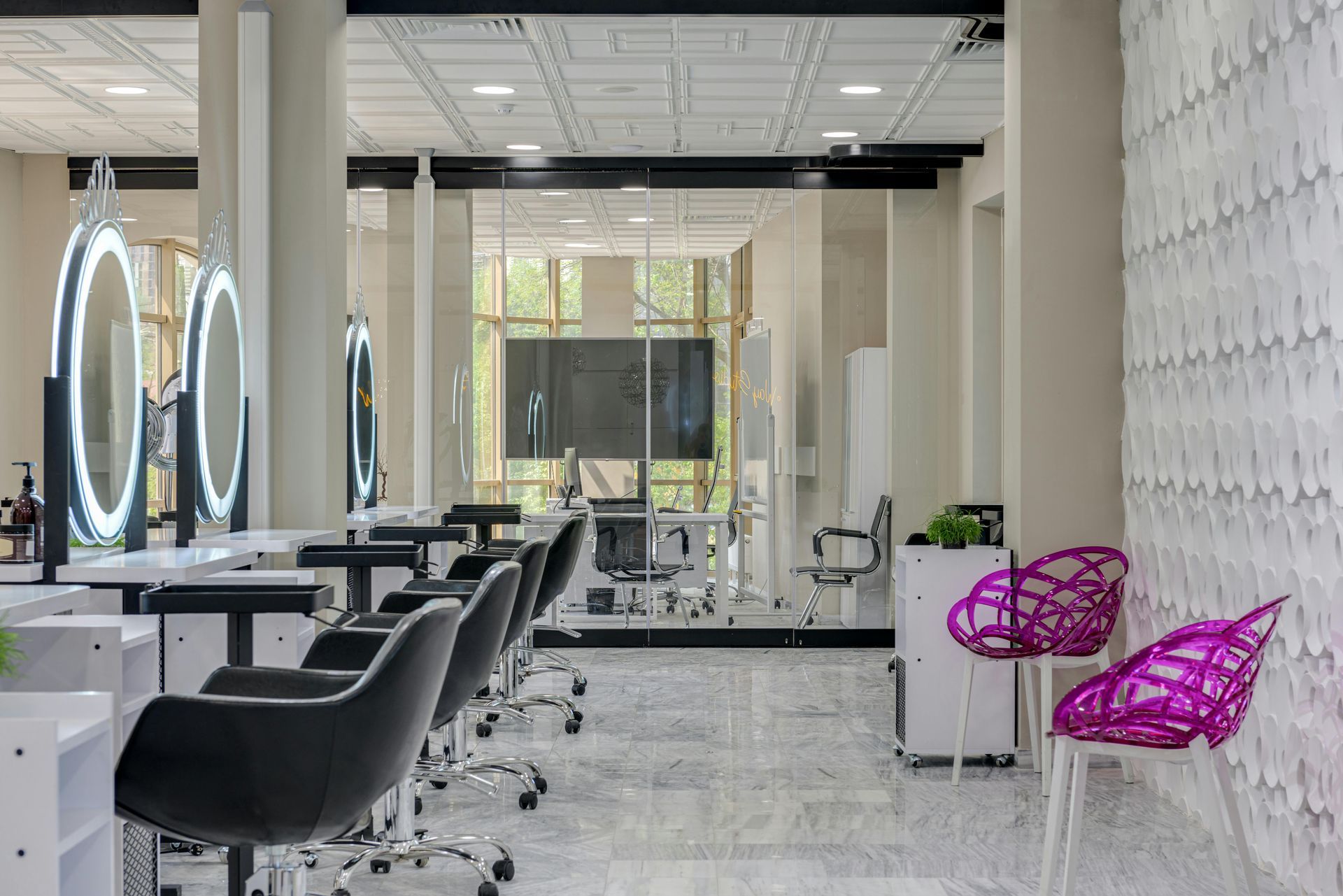 Modern salon interior with inviting décor, symbolizing culture and experience over commission rates.