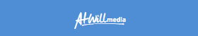 Blue banner with white “A Will media” logo centered.
