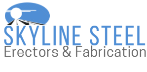 Skyline Steel logo with blue steel beam icon and “Erectors & Fabrication” text