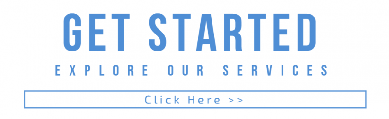 Blue “GET STARTED” web banner with “Explore our services” and a “Click Here >>” button