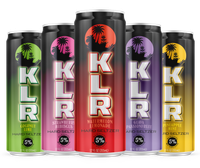 Four cans of klr hard seltzer are sitting next to each other on a white background.