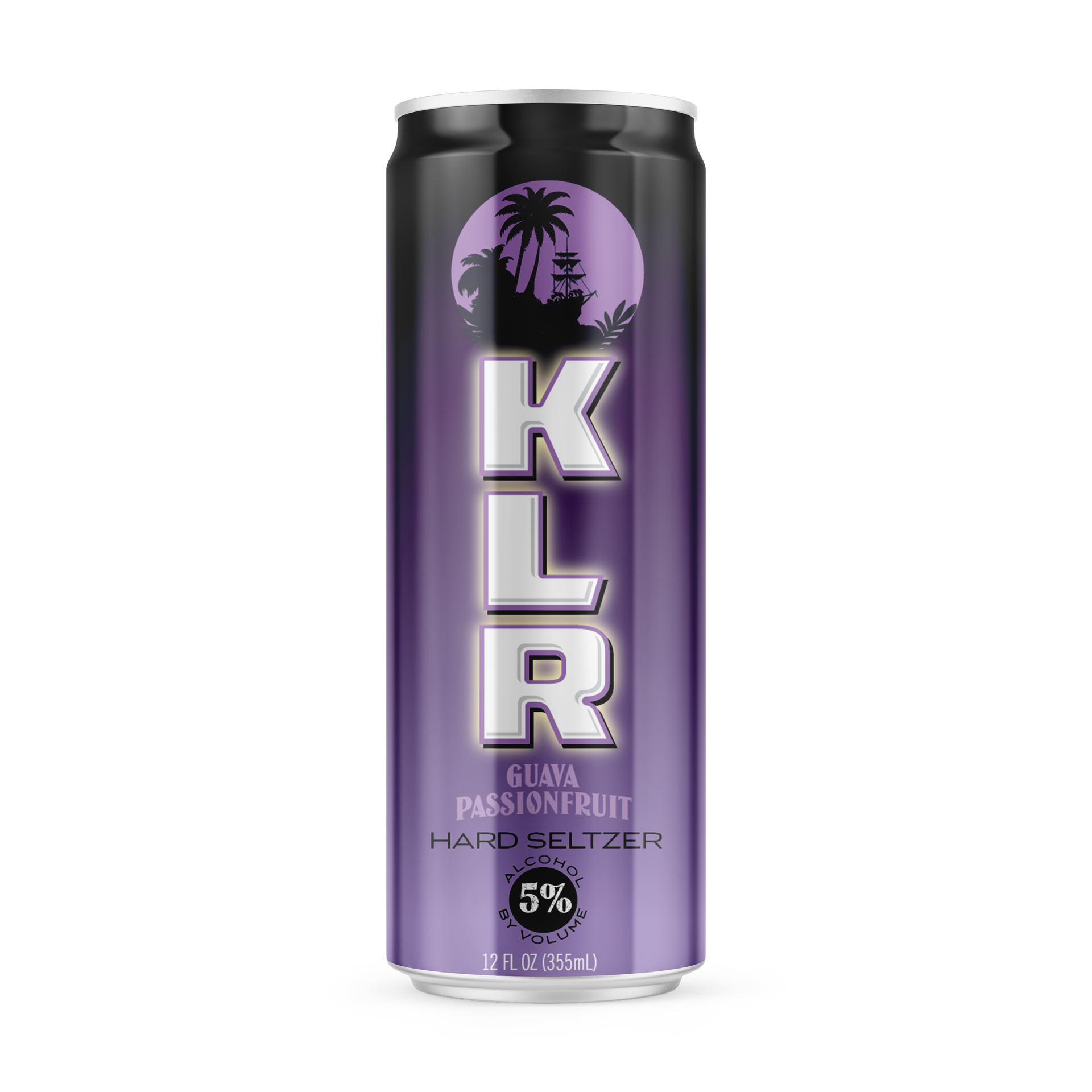 A can of klr hard seltzer with a purple label on a white background.