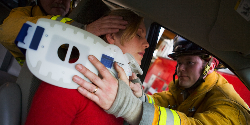 Person in neckbrace during accident