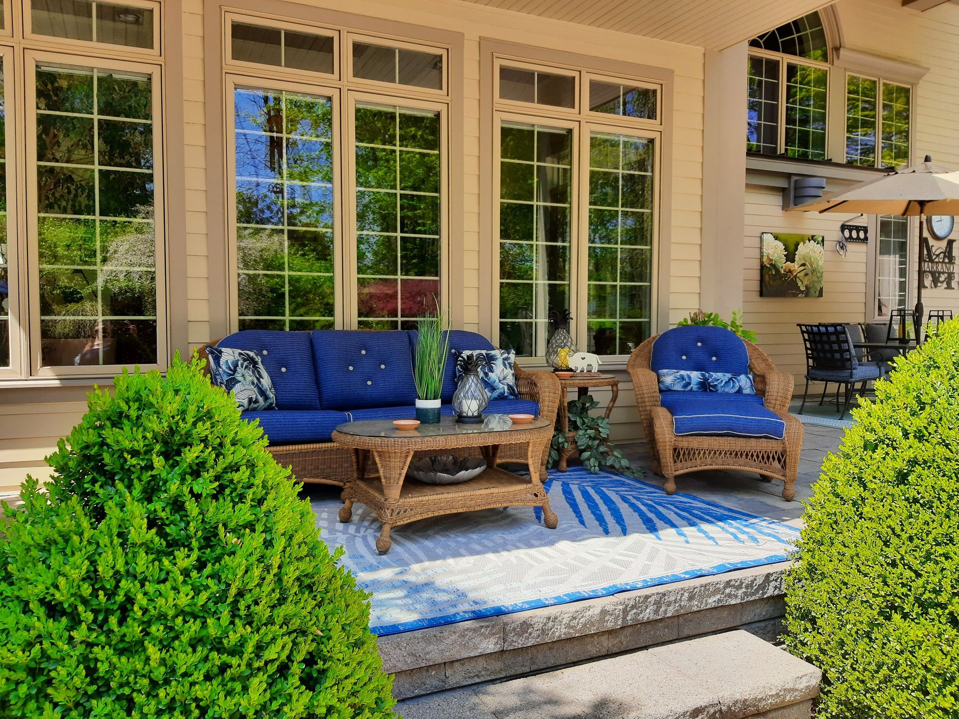 A set of patio furniture after custom upholstery was added.