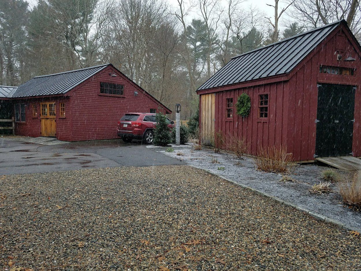 Duxbury barn-garage standing seam color bronze