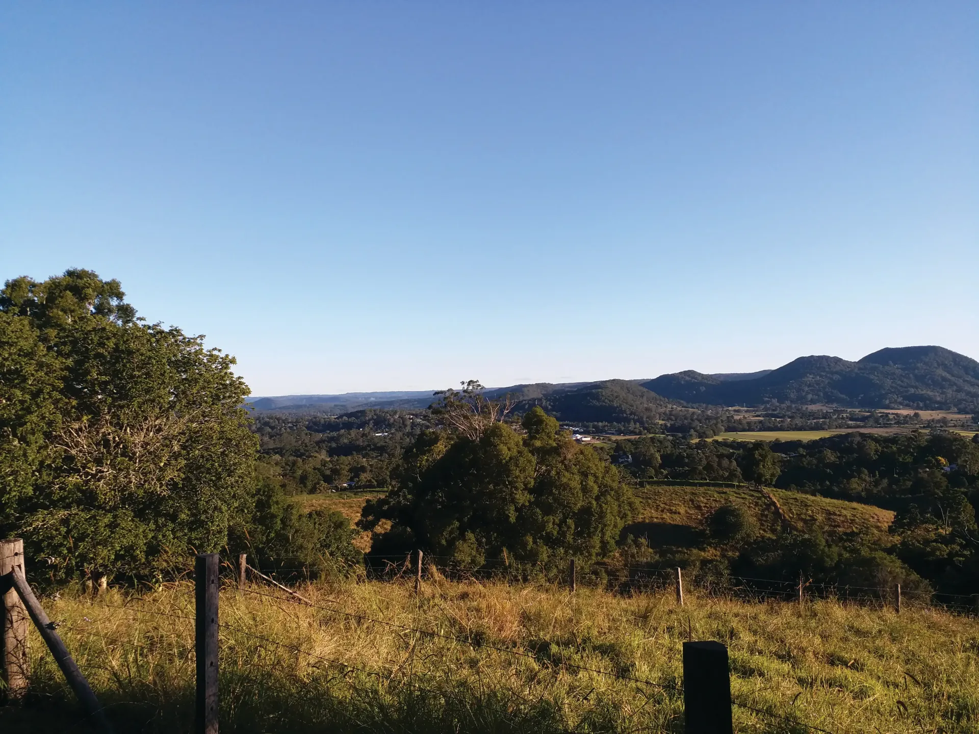 Rolling hills, trees, and tall grass under a clear blue sky. — Cheyenne Drilling in Eumundi, QLD