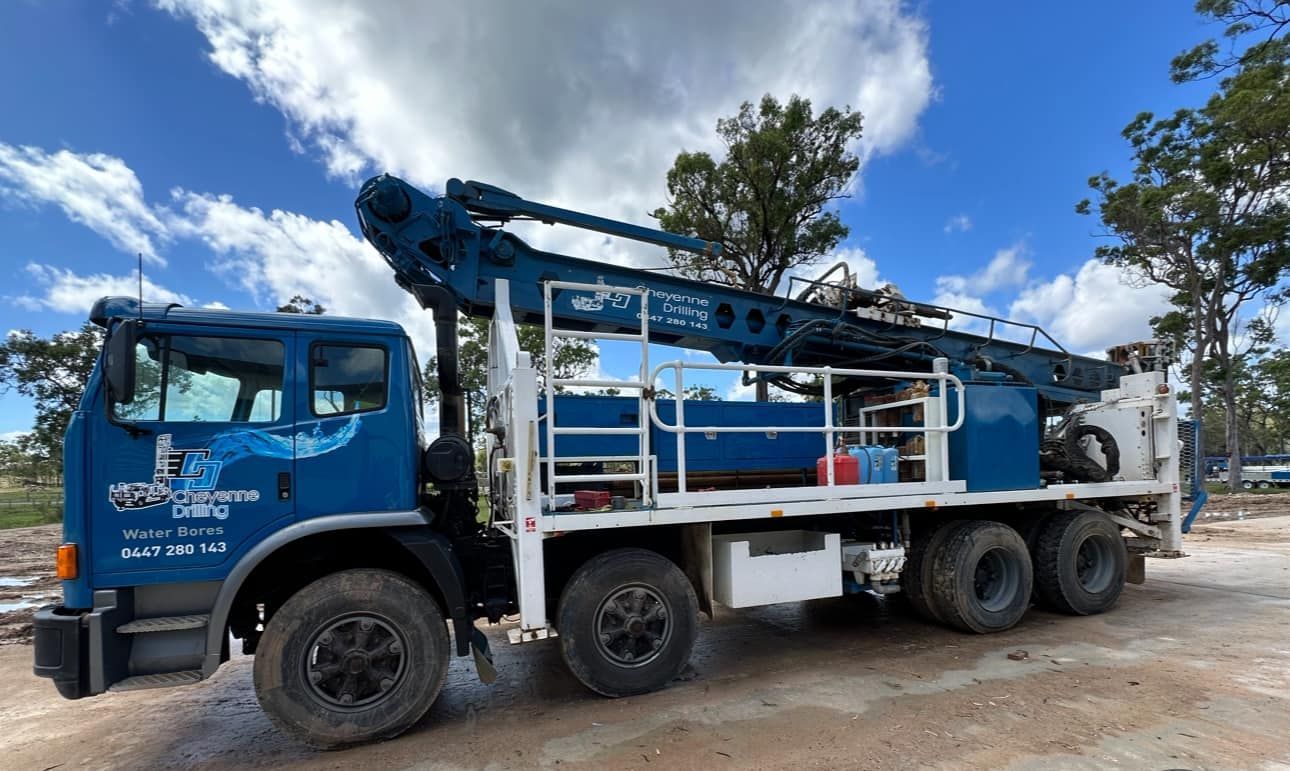 Blue drilling rig truck on a cloudy day, outdoors — Cheyenne Drilling on the Sunshine Coast, QLD