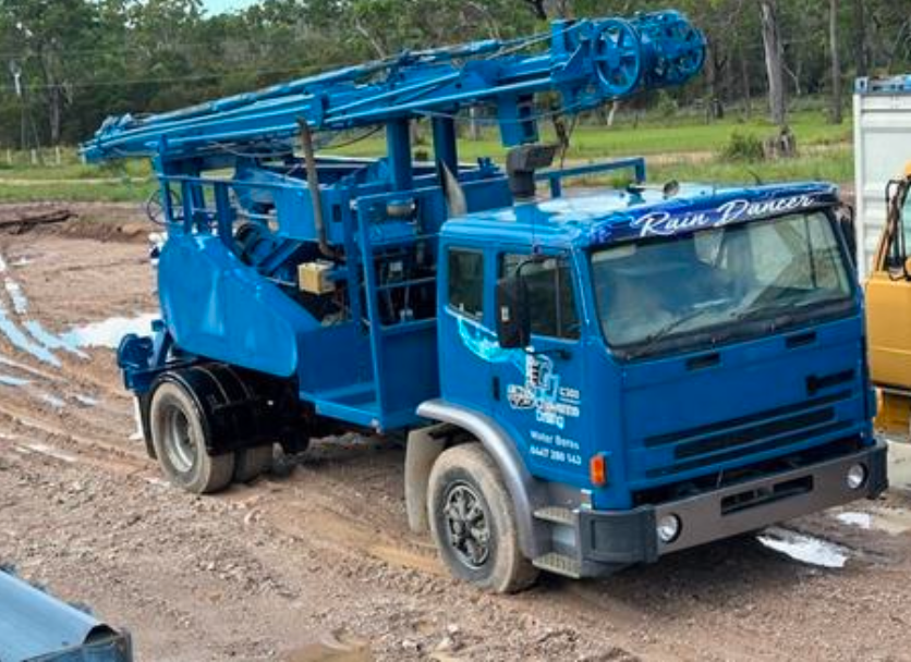 Drilling Rig Truck on a Dirt Lot Named Rain Dancer — Cheyenne Drilling on the Sunshine Coast, QLD