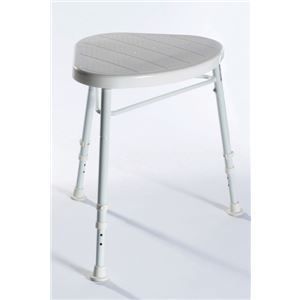 A white stool with a metal frame is sitting on a white surface.