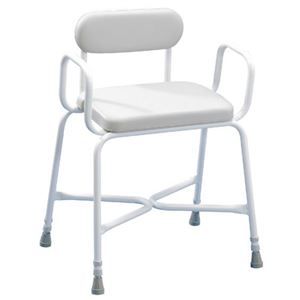 A white chair with a white cushion and arms on a white background.