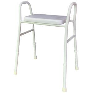 A white stool with a white cushion and handles on a white background.