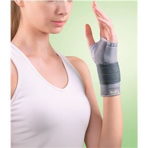 A woman is wearing a wrist brace on her wrist.