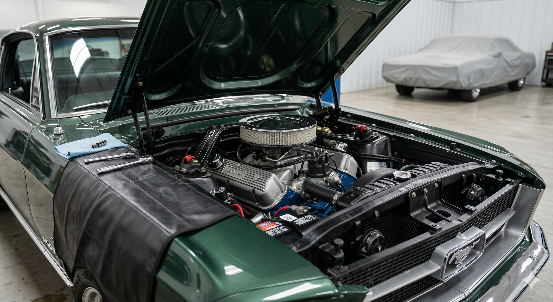vehicle with the hood up