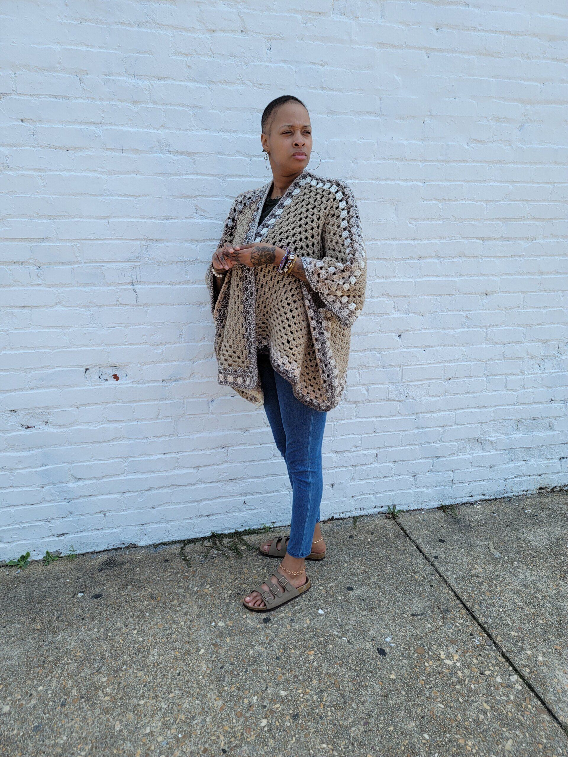 Crocheted Granny Square Sweater Half Way