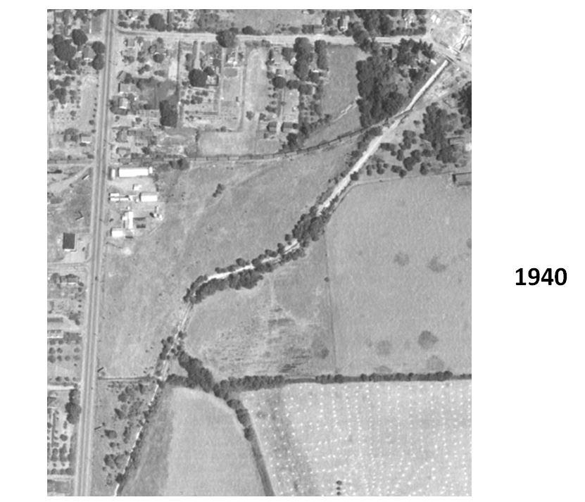 Area Along the Mill Race between the Southern Pacific Railroad Spur and US 99W in 1940