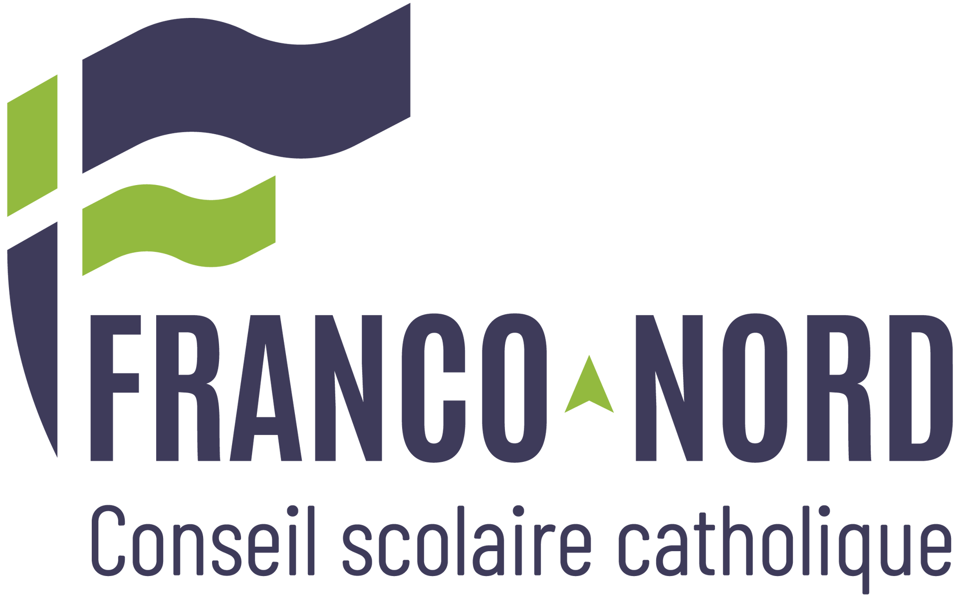Logo for Franco-Nord Catholic School Board: a flag with a cross over the text 