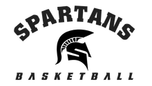 Spartans basketball logo: black Spartan helmet with 