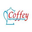 Logo for Coffey Refrigeration. Blue outline of a teapot next to red text reading "Coffey Refrigeration."