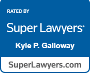 The logo for super lawyers kyle p. galloway is blue and white.