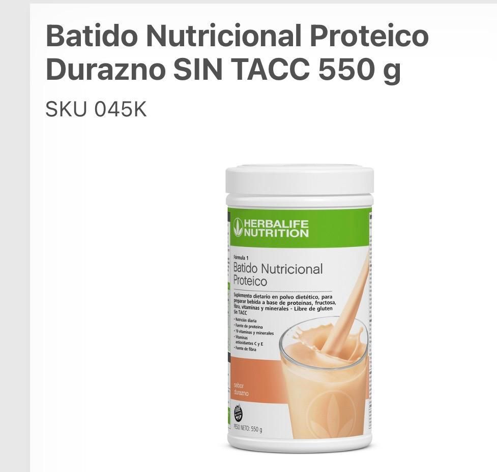 Batido Nutricional Proteico Durazno Sin Tacc 550g