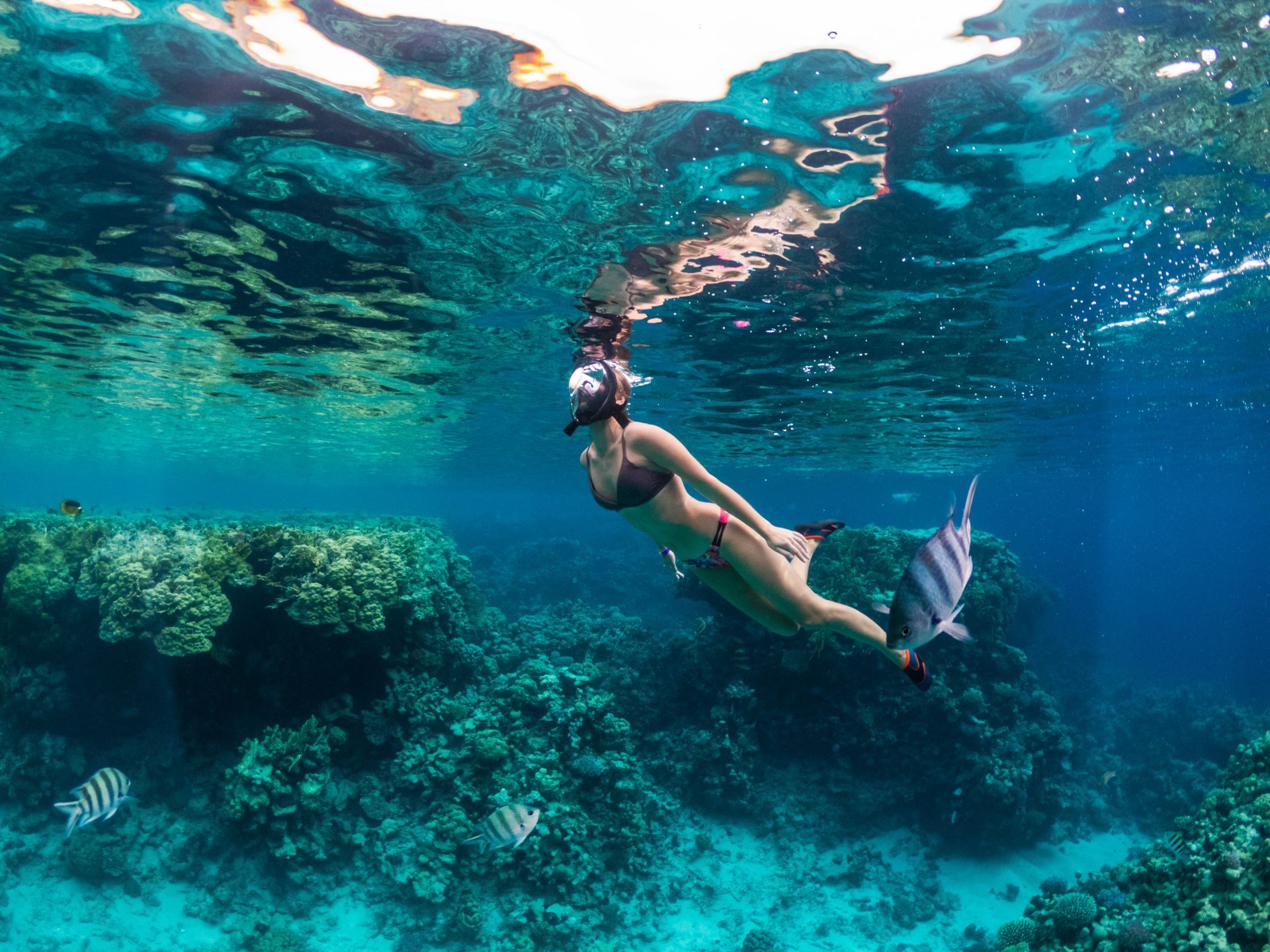 Woman snorkeling in St. Maarten