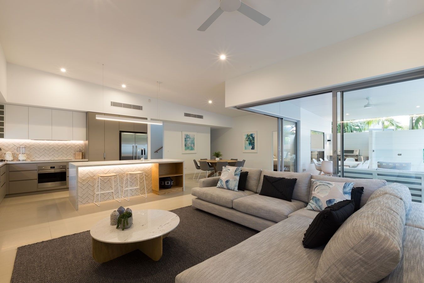 A Modern Open-plan Living Room With a Neutral-toned Sofa — Rob Ward Electrical Services in West Ballina, NSW