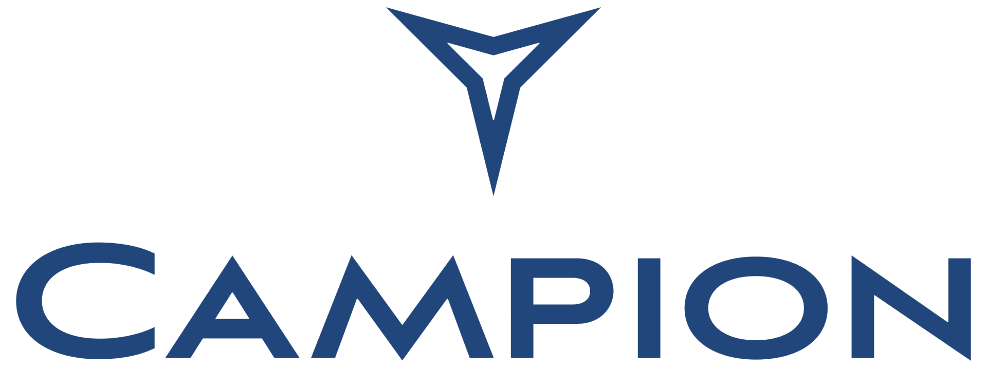 The logo for campion is blue and white with a triangle in the middle.