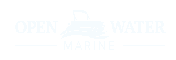 A white background with the words `` open water marine '' written on it.