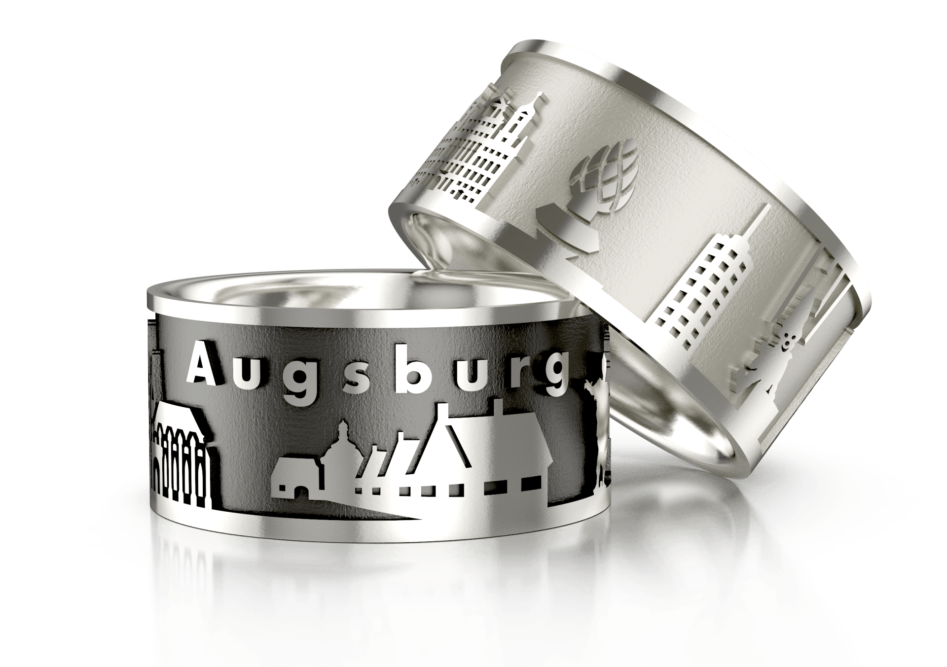 Zwei silberne Ringe mit dem Wort Augsburg darauf