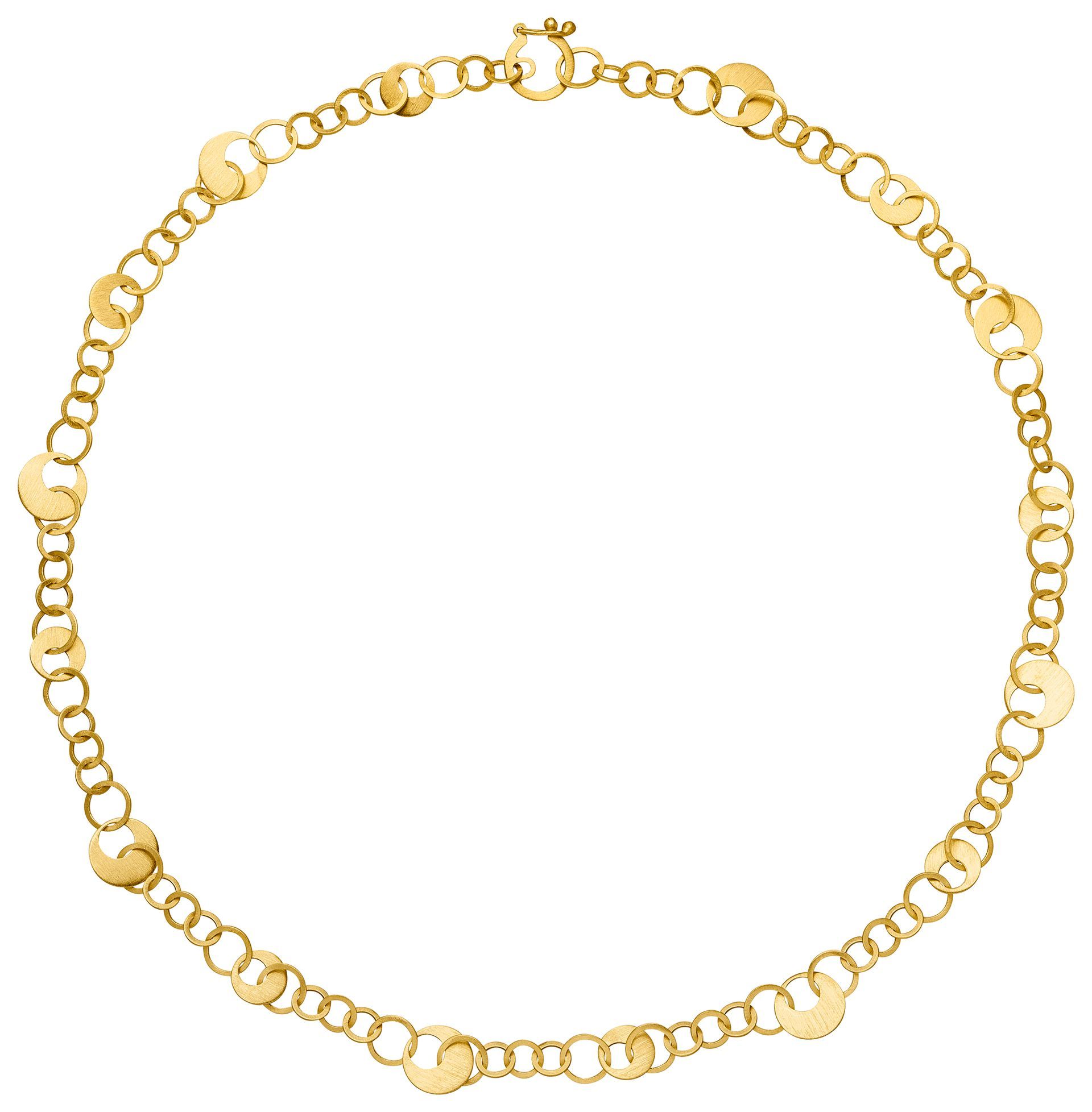 Eine Nahaufnahme eines silbernen Armbands auf weißem Hintergrund.