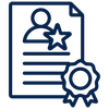 A line drawing of a resume with a star and a ribbon.