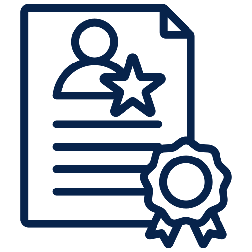 A line drawing of a resume with a star and a ribbon.