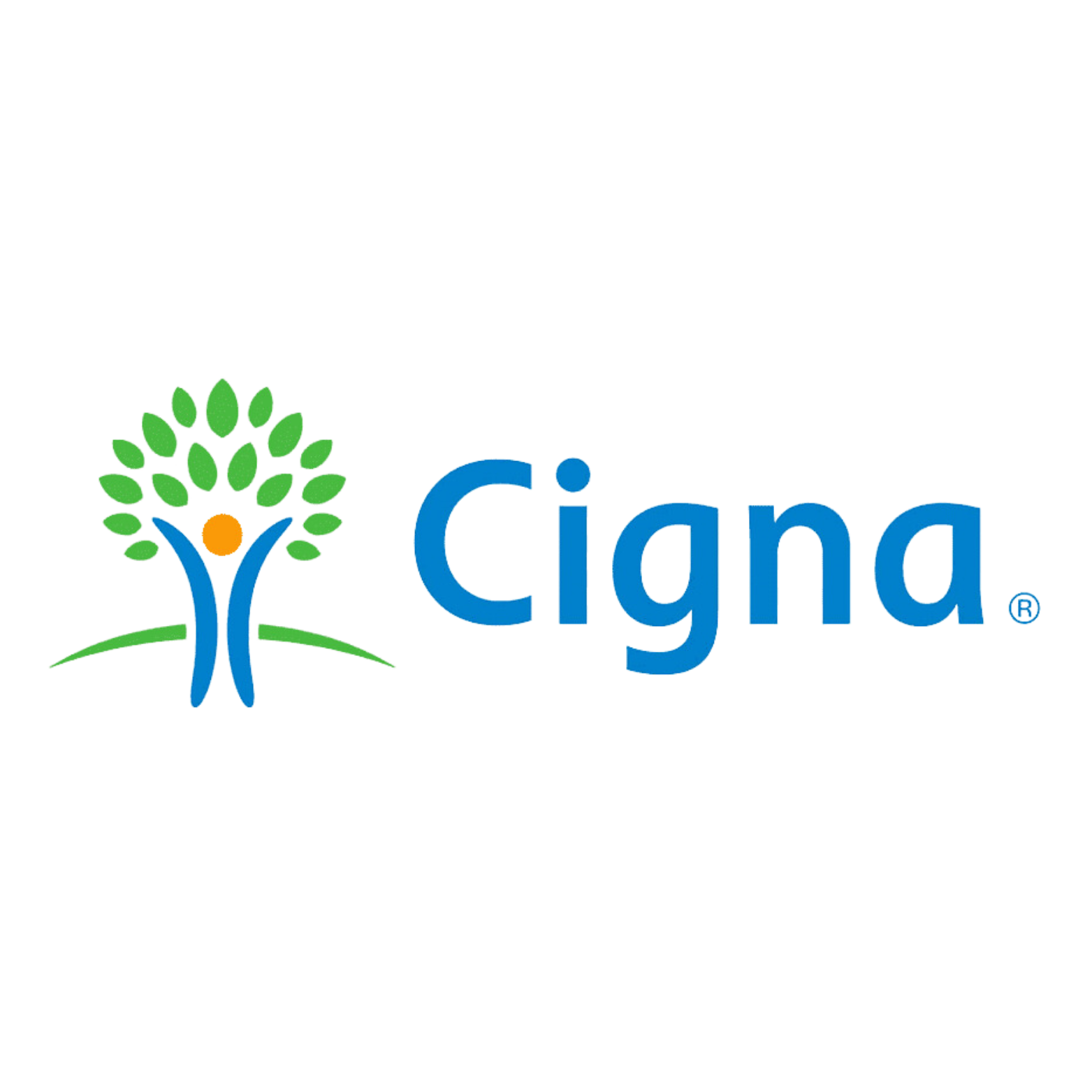The cigna logo has a tree and a person in it.