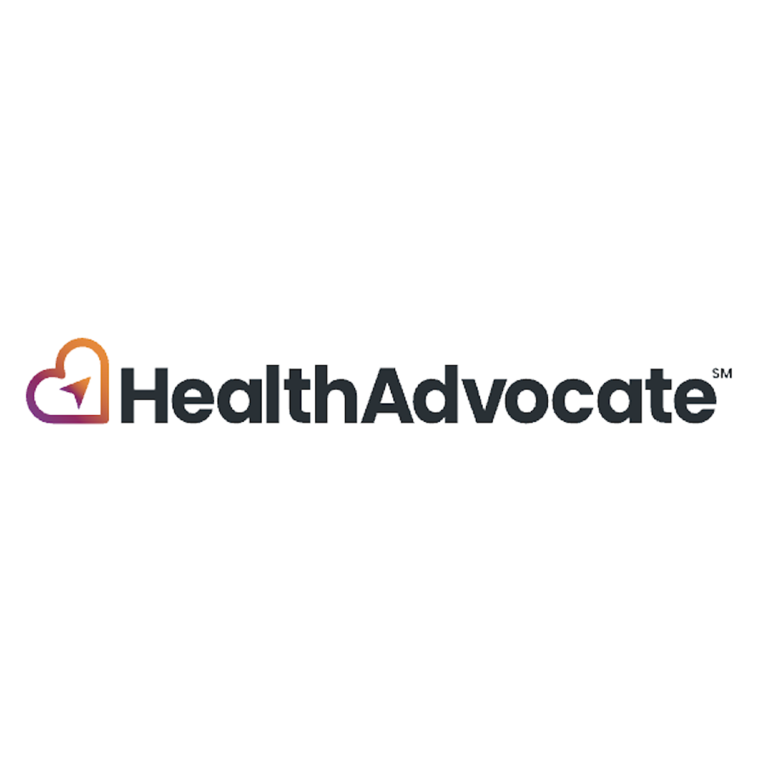 The health advocate logo is a purple and black logo with a heart.
