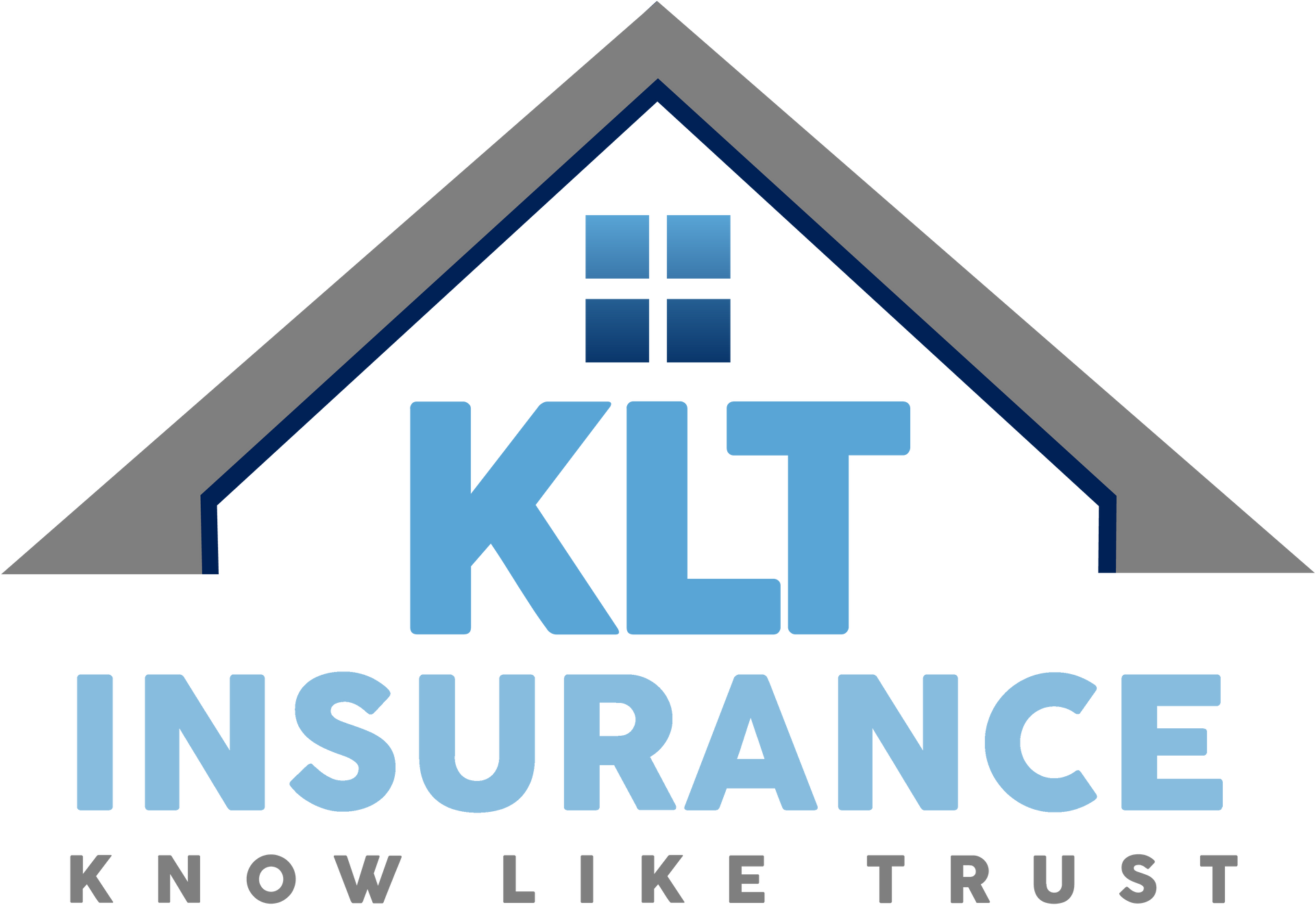 A logo for a company called klt insurance know like trust