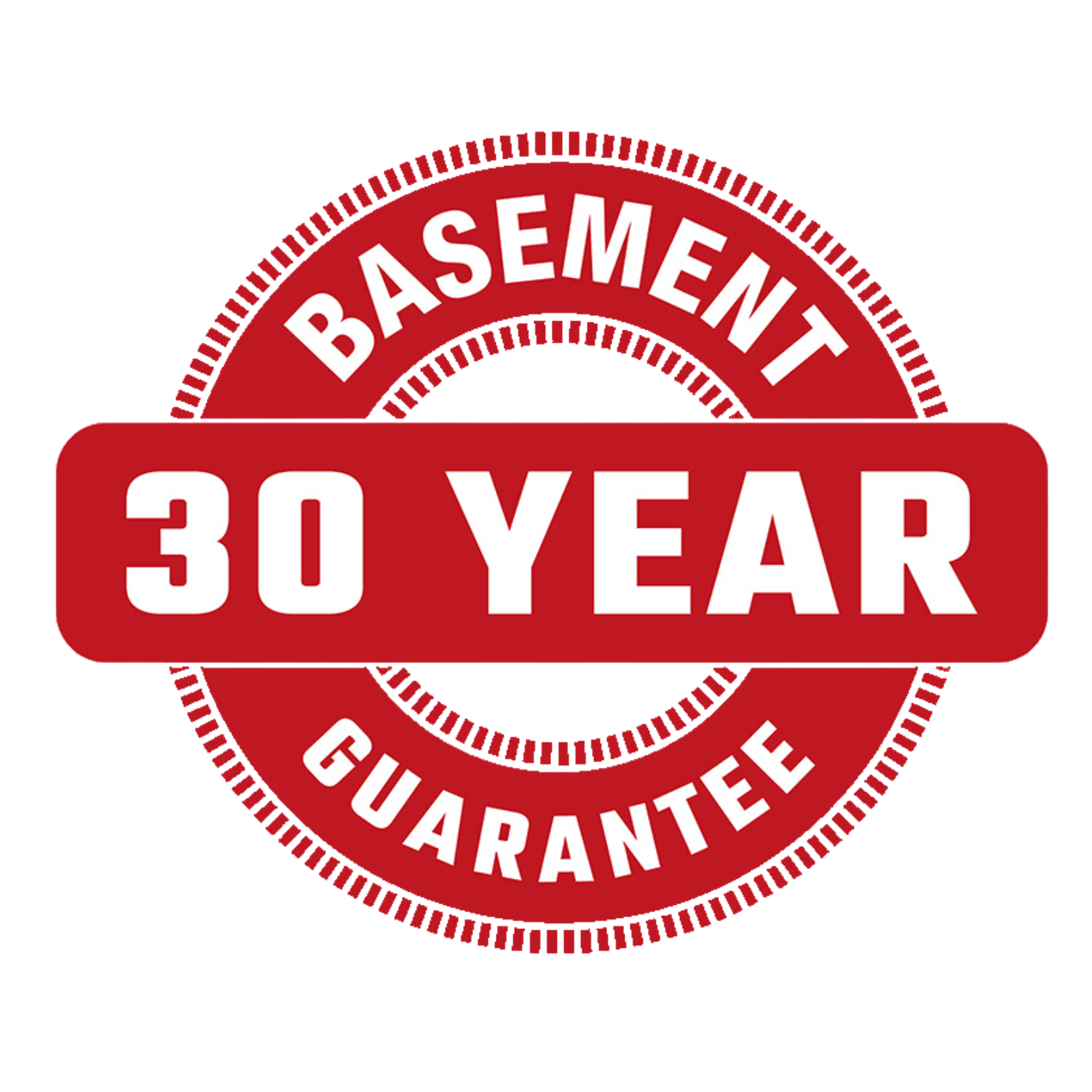 A red stamp that says basement 30 year guarantee