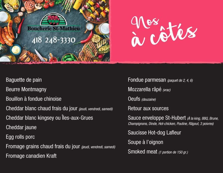 Un menu pour un restaurant appelé nos à côtes