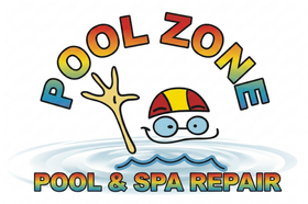 Pool Zone logo with a cartoon swimmer, wave, and text “POOL & SPA REPAIR”