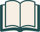 Icona di un libro aperto con contorno verde scuro e pagine color crema.