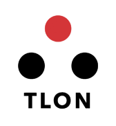 Logo TLON con un punto rosso sopra due punti neri e la parola