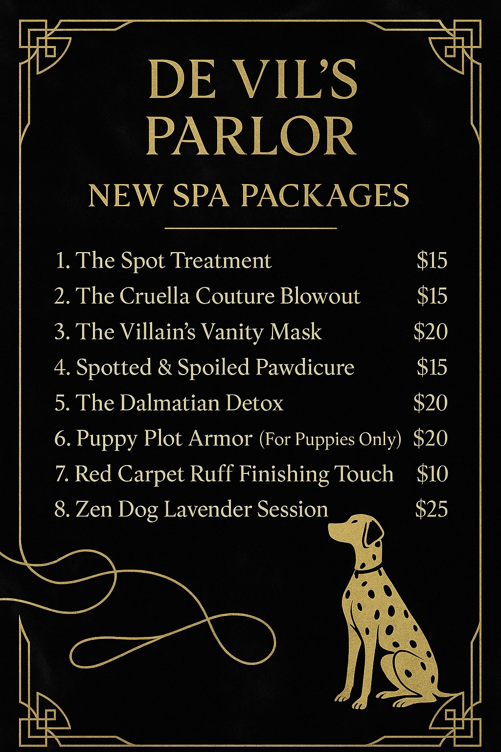 A sign for devil 's parlor shows new spa packages