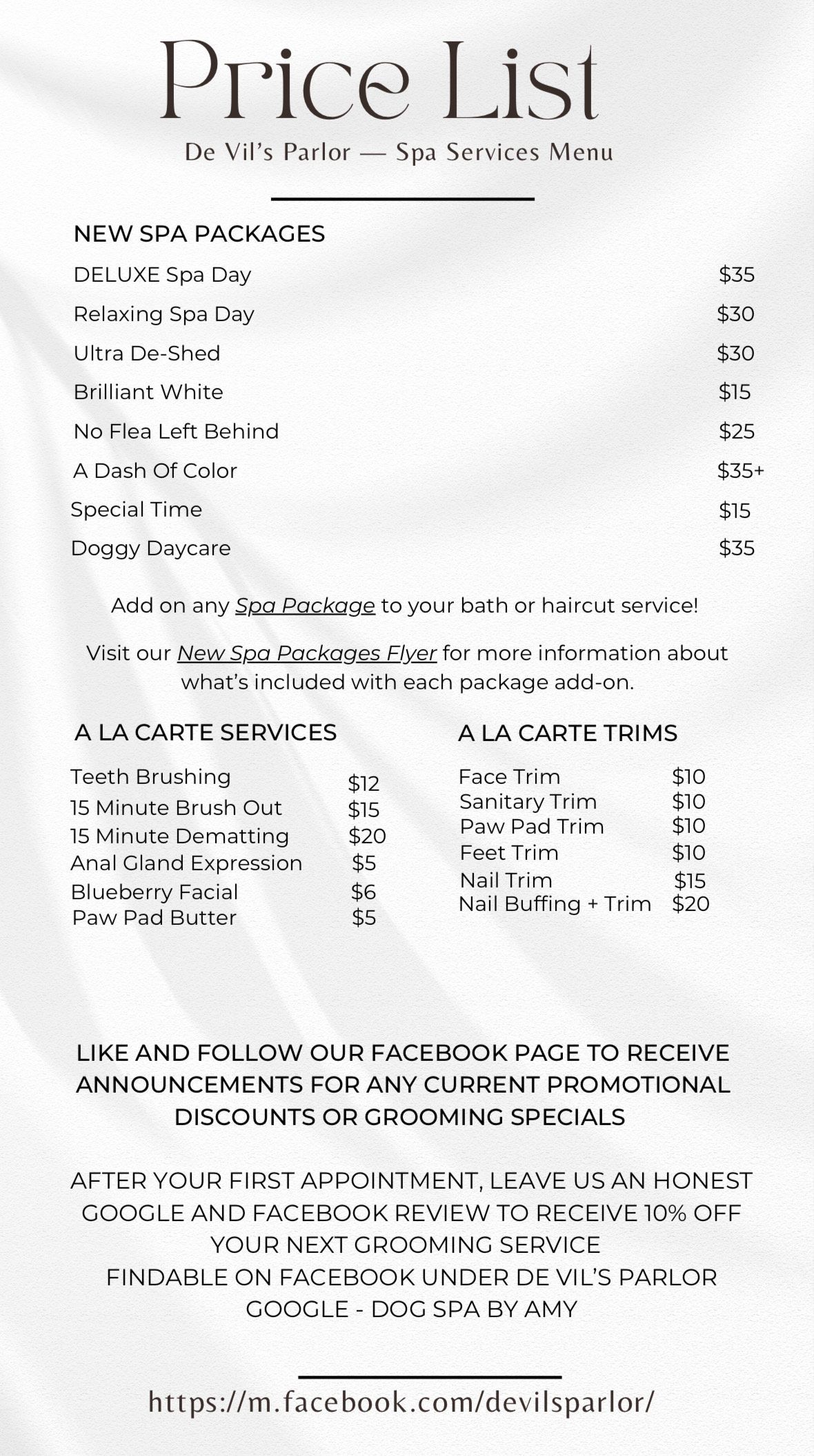 A price list for a spa is shown on a white background.